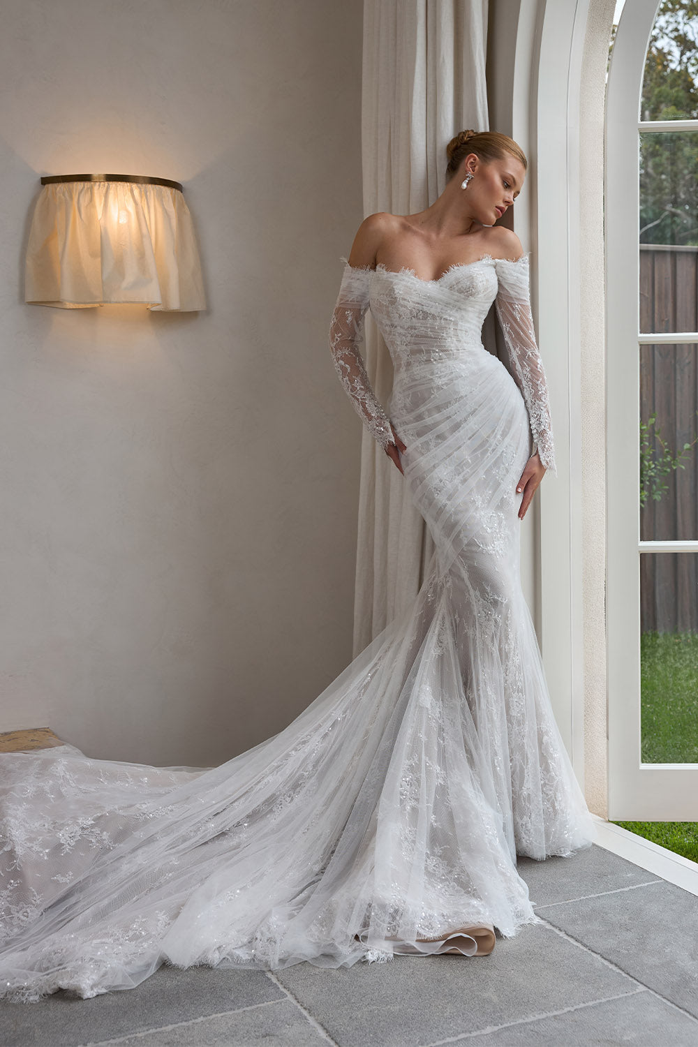 Steven Khalil, Vionnet, Ethereal Draped-Lace Mermaid Gown | Esposa
