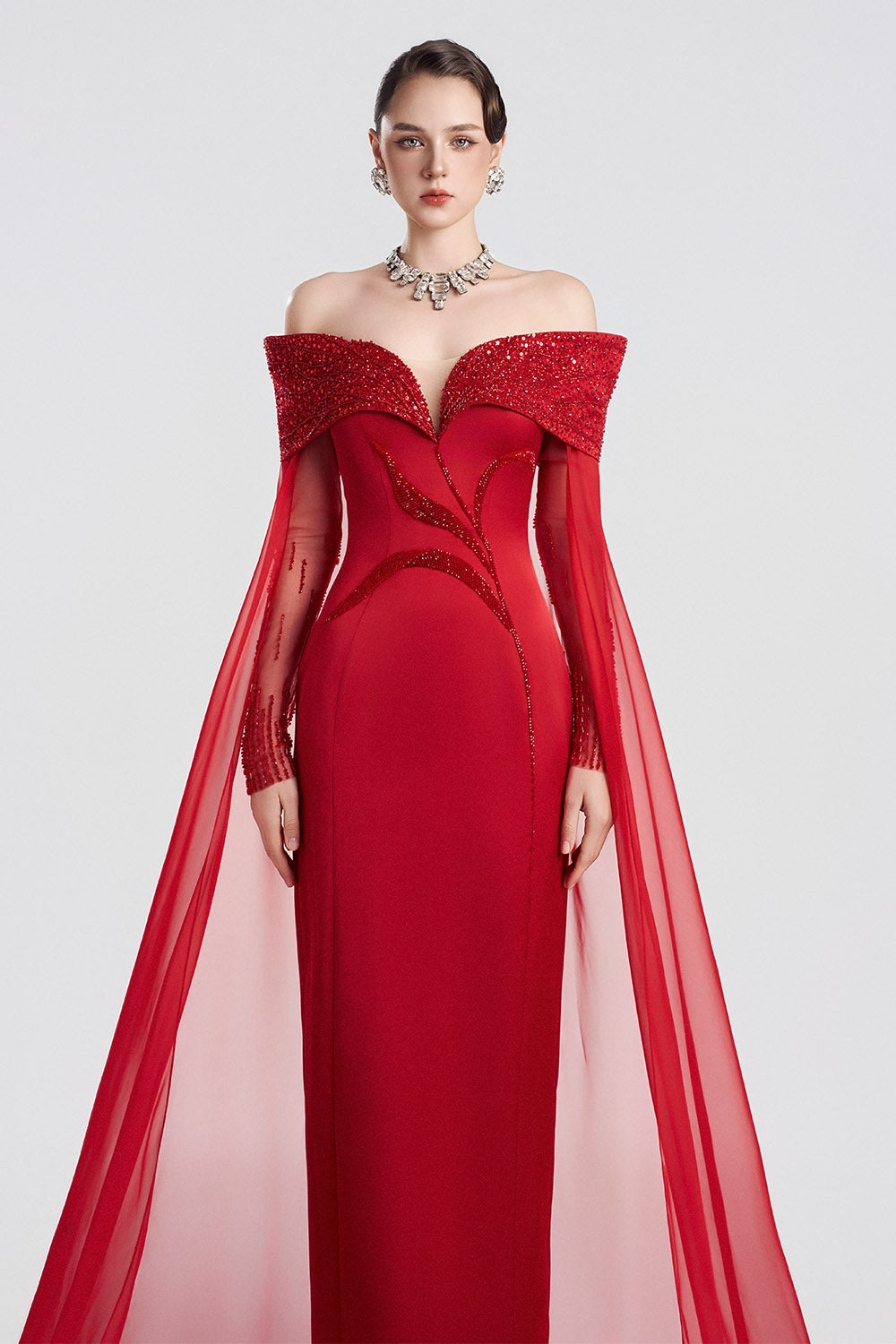 women's red off the shoulder dress for a cult wedding OFF-SHOULDER VELVET PETAL NECKLINE LINE MAXI IN | MIA Item runs true to the size chart Red Off the Shoulder Evening