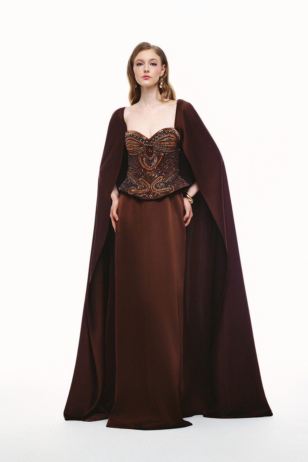 Tracy Studio, Embellished Corset Cape Gown | Esposa