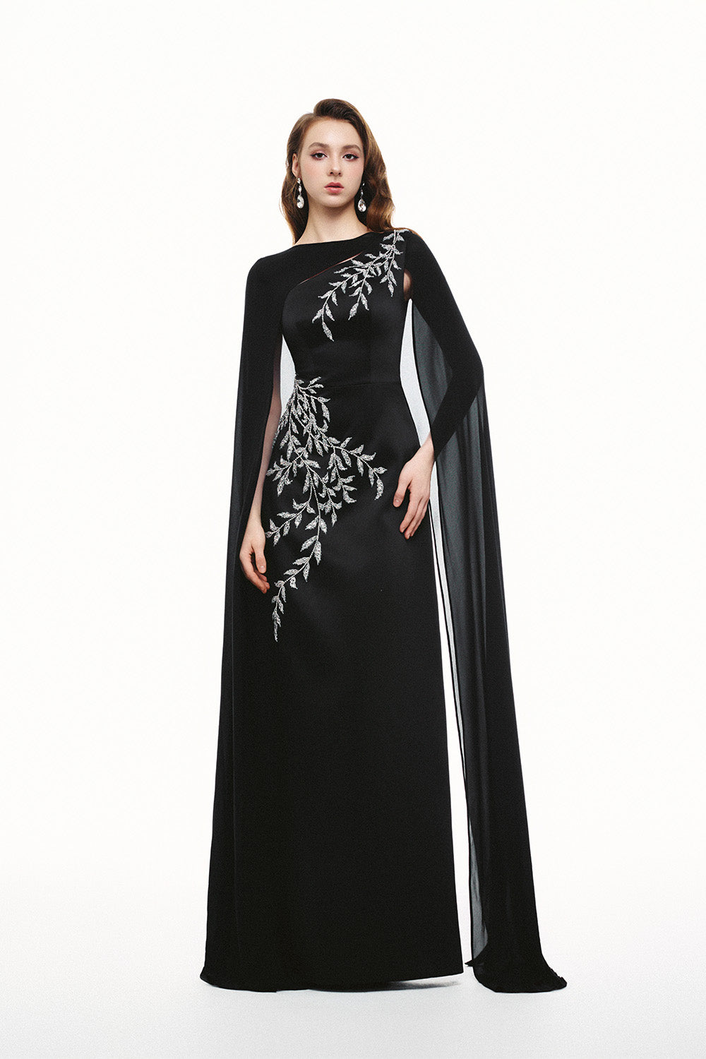 Tracy Studio, Embroidered Botanical Cape Gown | Esposa