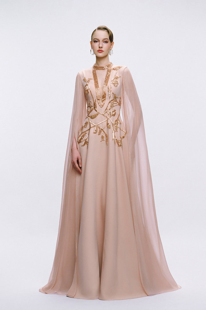 Tracy Studio, Embroidered Cape Gown | Esposa