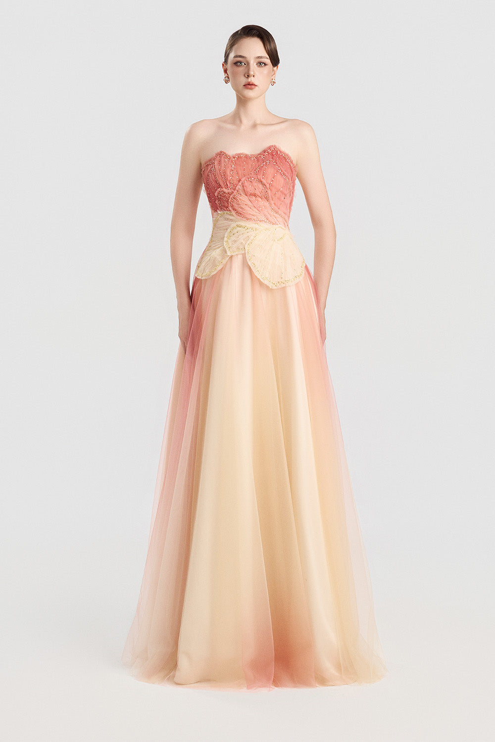 Tracy Studio, Strapless Embroidered Tulle Gown