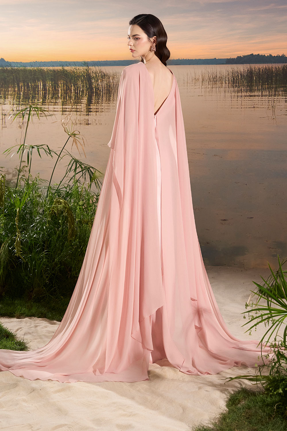 Tracy Studio, Floral Appliqué Cape Evening Gown | Esposa