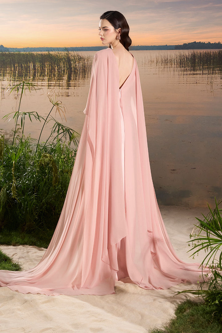 Tracy Studio, Floral Appliqué Cape Evening Gown | Esposa