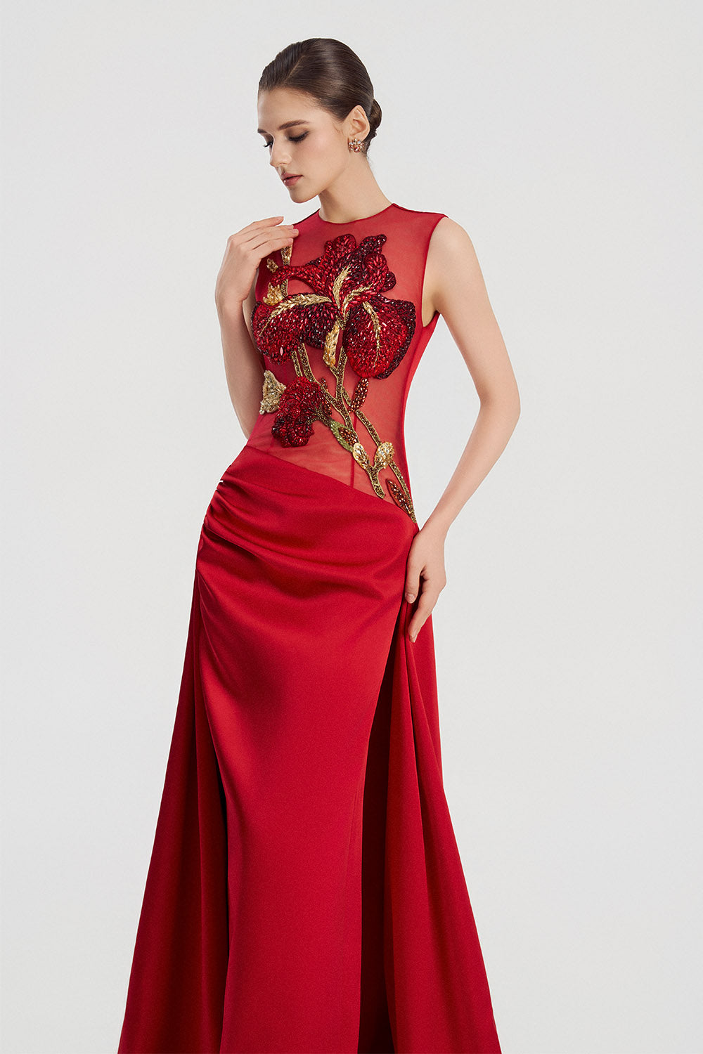 Tracy Studio, Illusion Floral Embroidered Evening Gown | Esposa