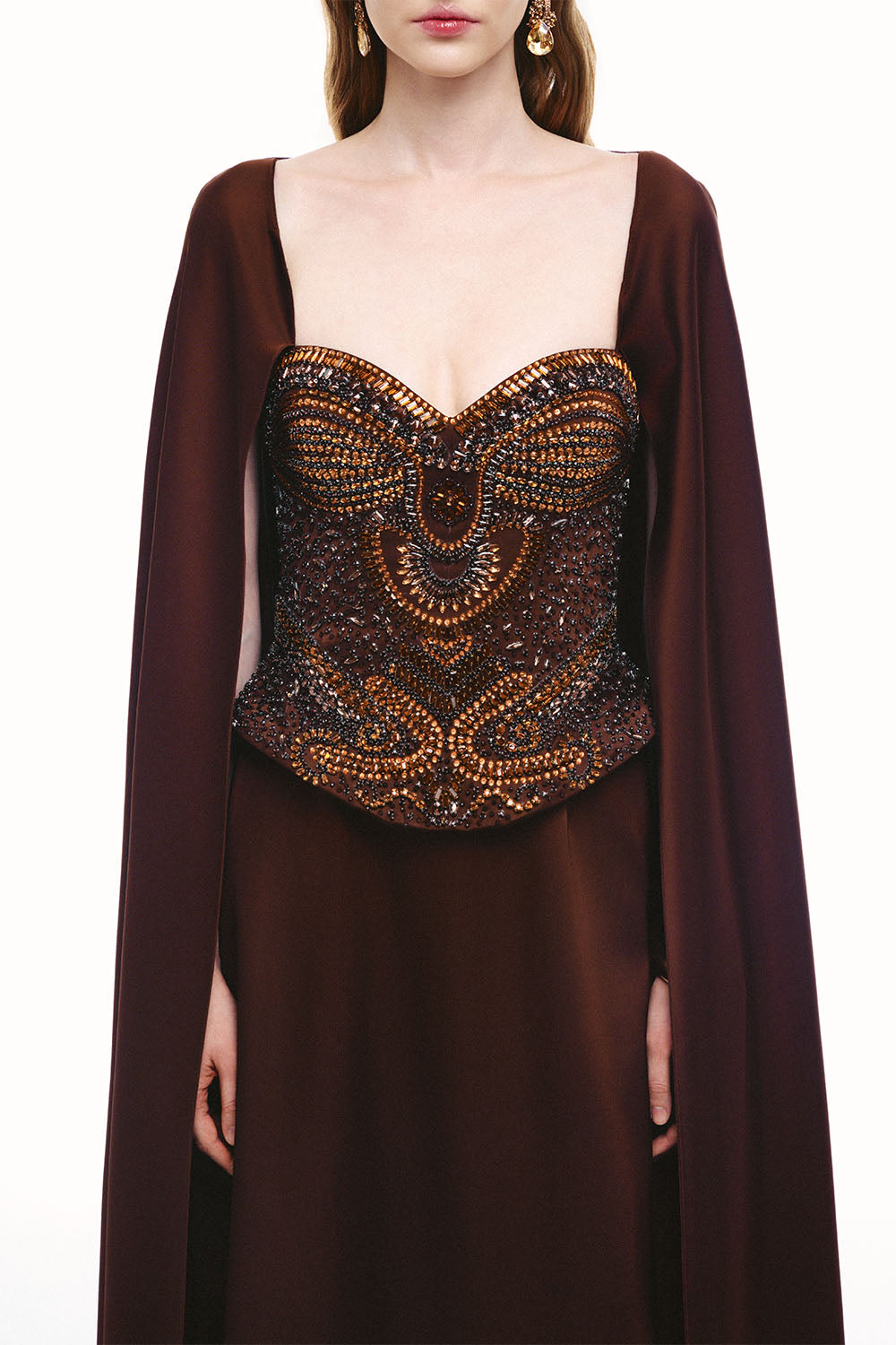 Tracy Studio, Embellished Corset Cape Gown | Esposa