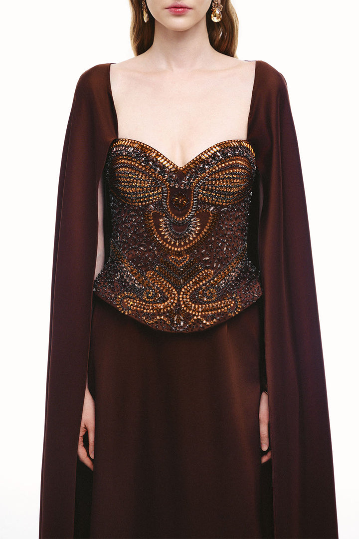 Tracy Studio, Embellished Corset Cape Gown | Esposa