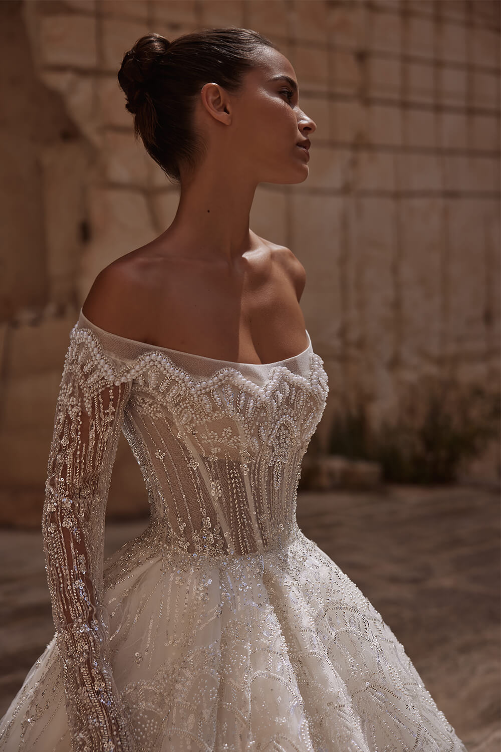 Milla Nova, Beaded Sleeved Gown | Esposa