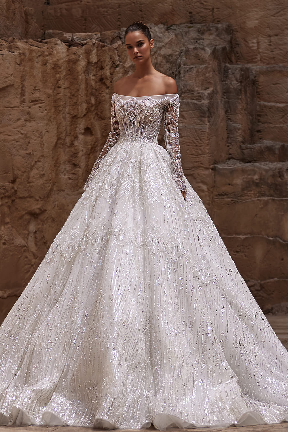 Milla Nova, Beaded Sleeved Gown | Esposa