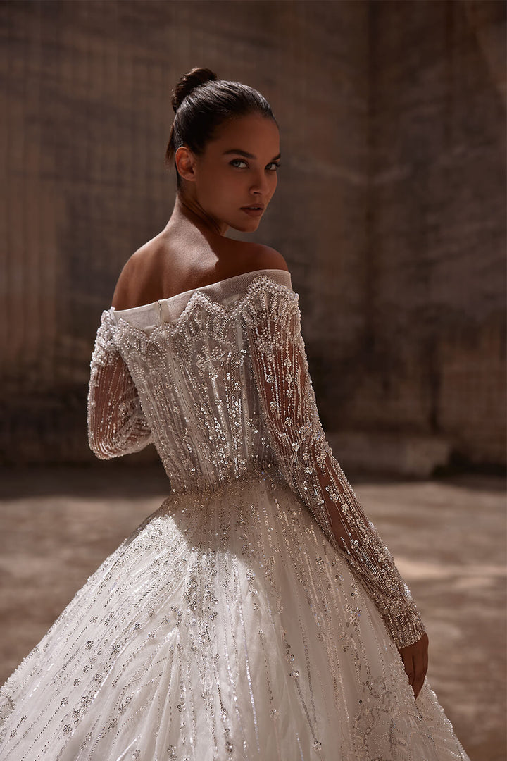 Milla Nova, Beaded Sleeved Gown | Esposa