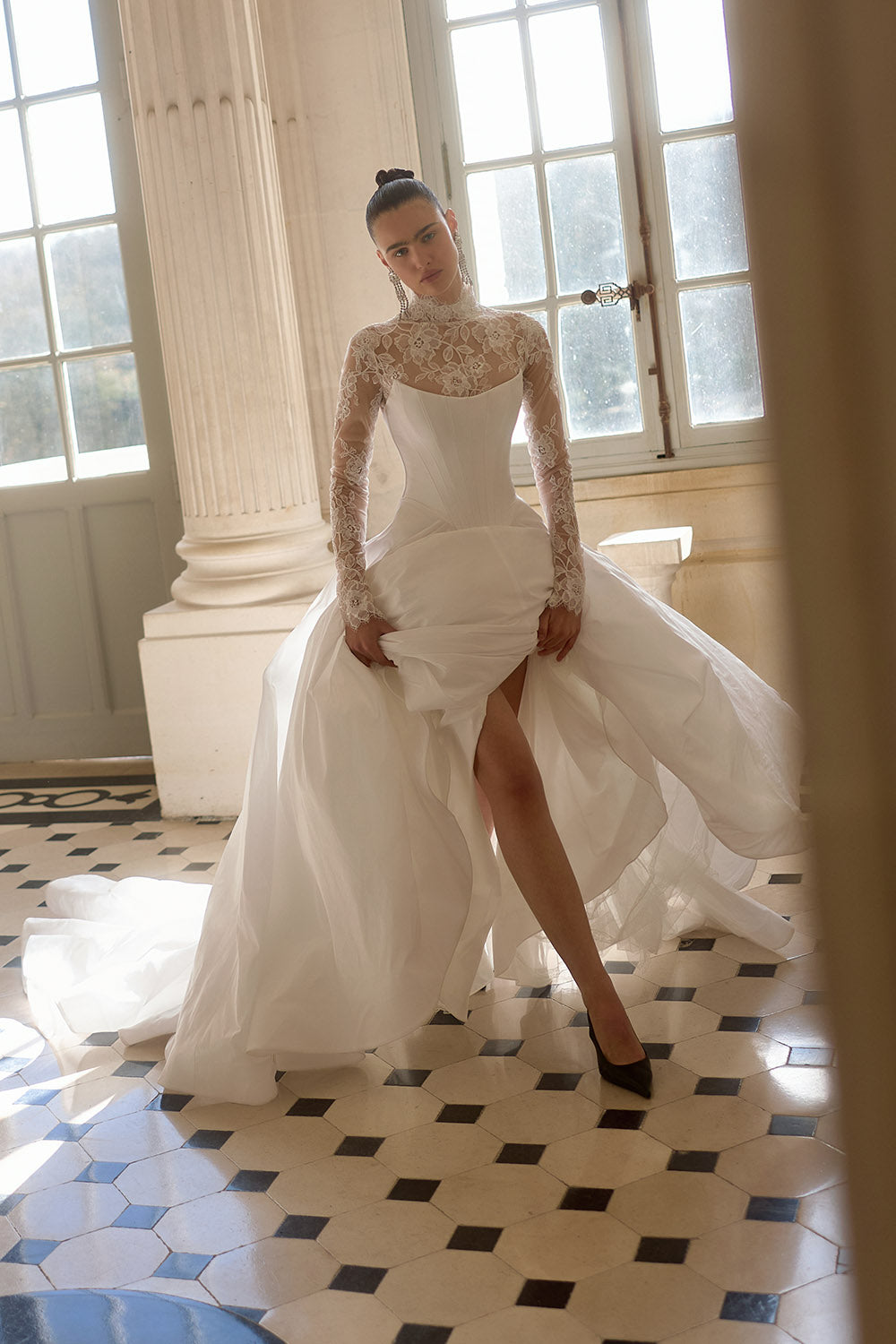 Wona Concept, Aster, Architectural Lace-Sleeve Ball Gown | Esposa