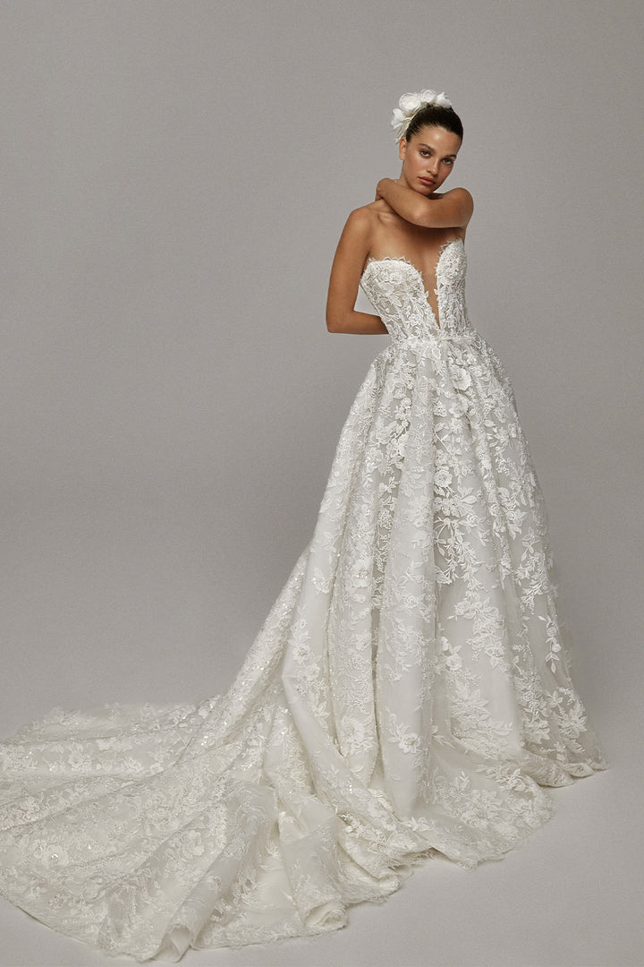 Wona Concept, Lizett, Strapless Floral Lace Ball Gown | Esposa