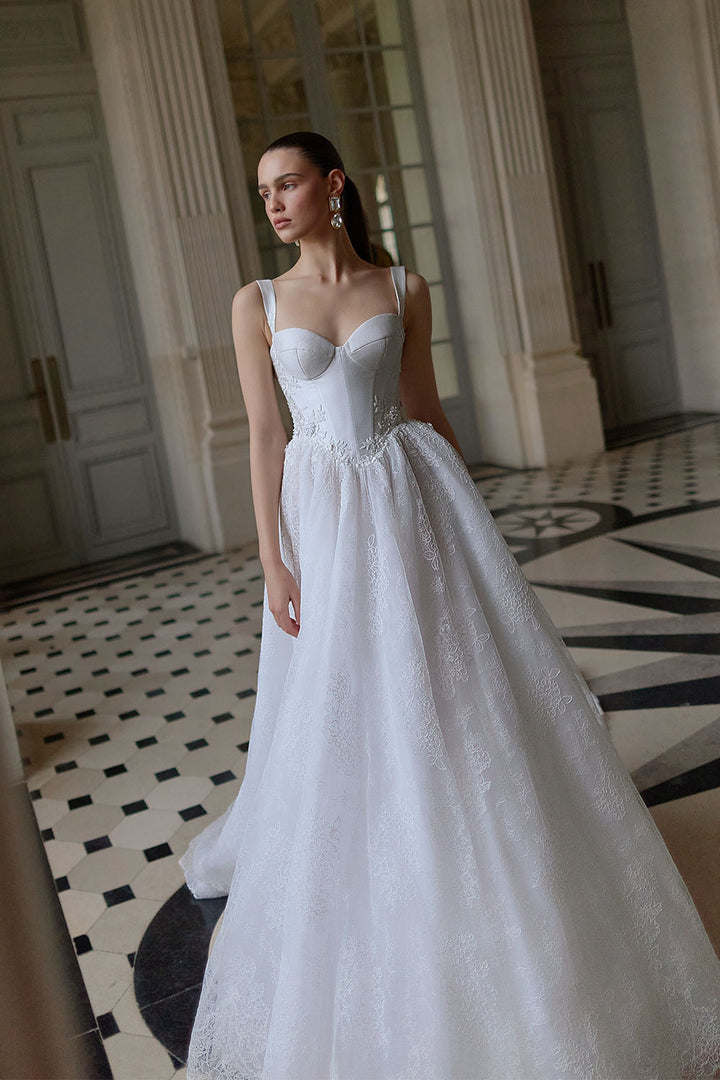 Wona Concept, Ondine, Contemporary Basque-Waist Lace A-Line Gown | Esposa