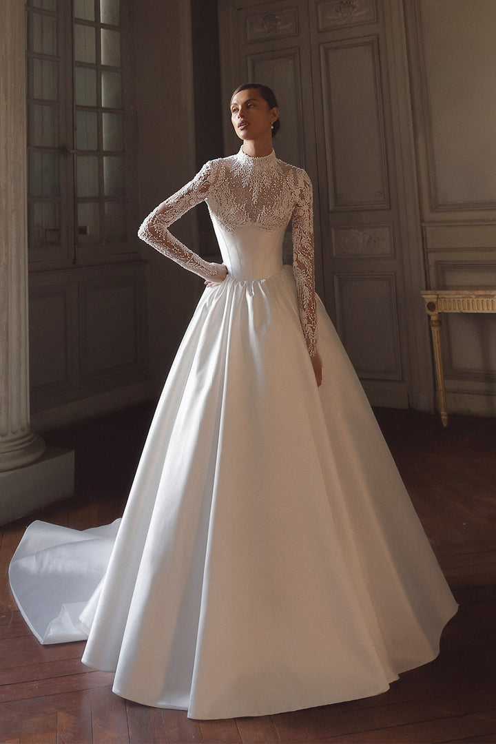 Wona Concept, Prisma, High-Neck Lace and Satin Ball Gown | Esposa