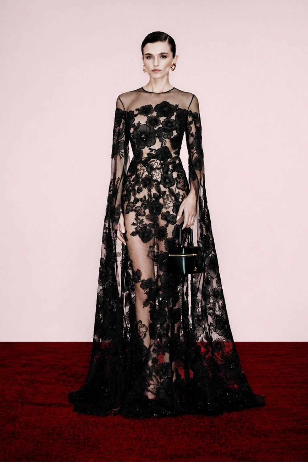 Zuhair Murad, Floral-Embroidered Illusion Cape Gown | Esposa