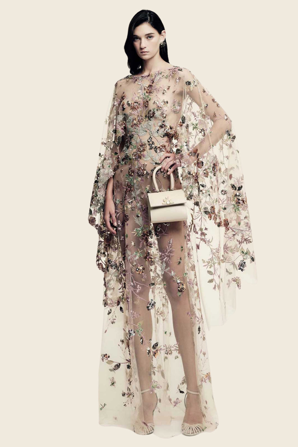 Zuhair Murad, Floral-Embroidered Tulle Cape Gown | Esposa 