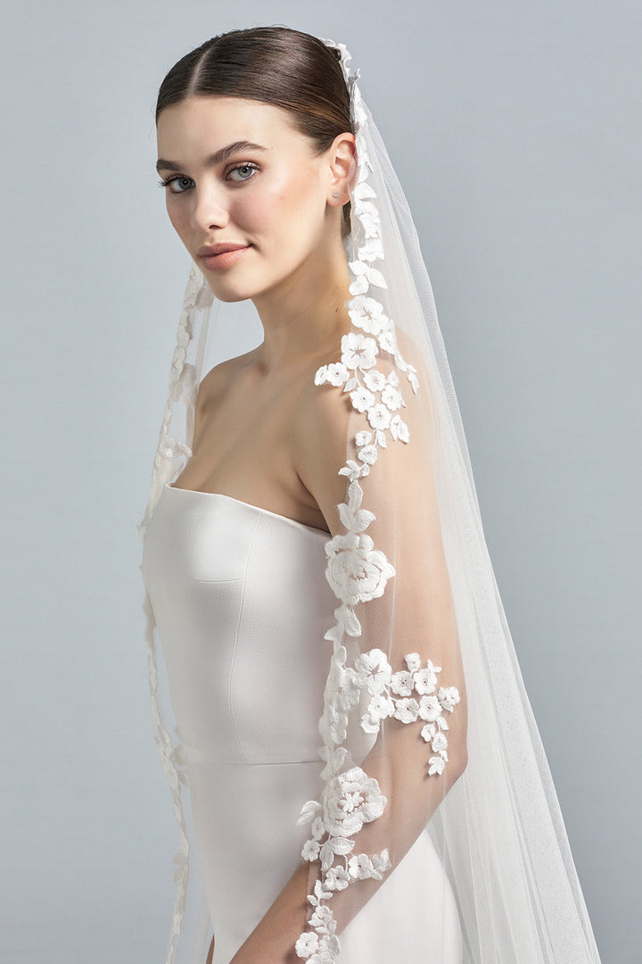 V-2911 | Simple Floral Veil | Esposa 