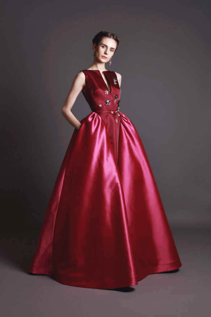 magenta evening a line gown
