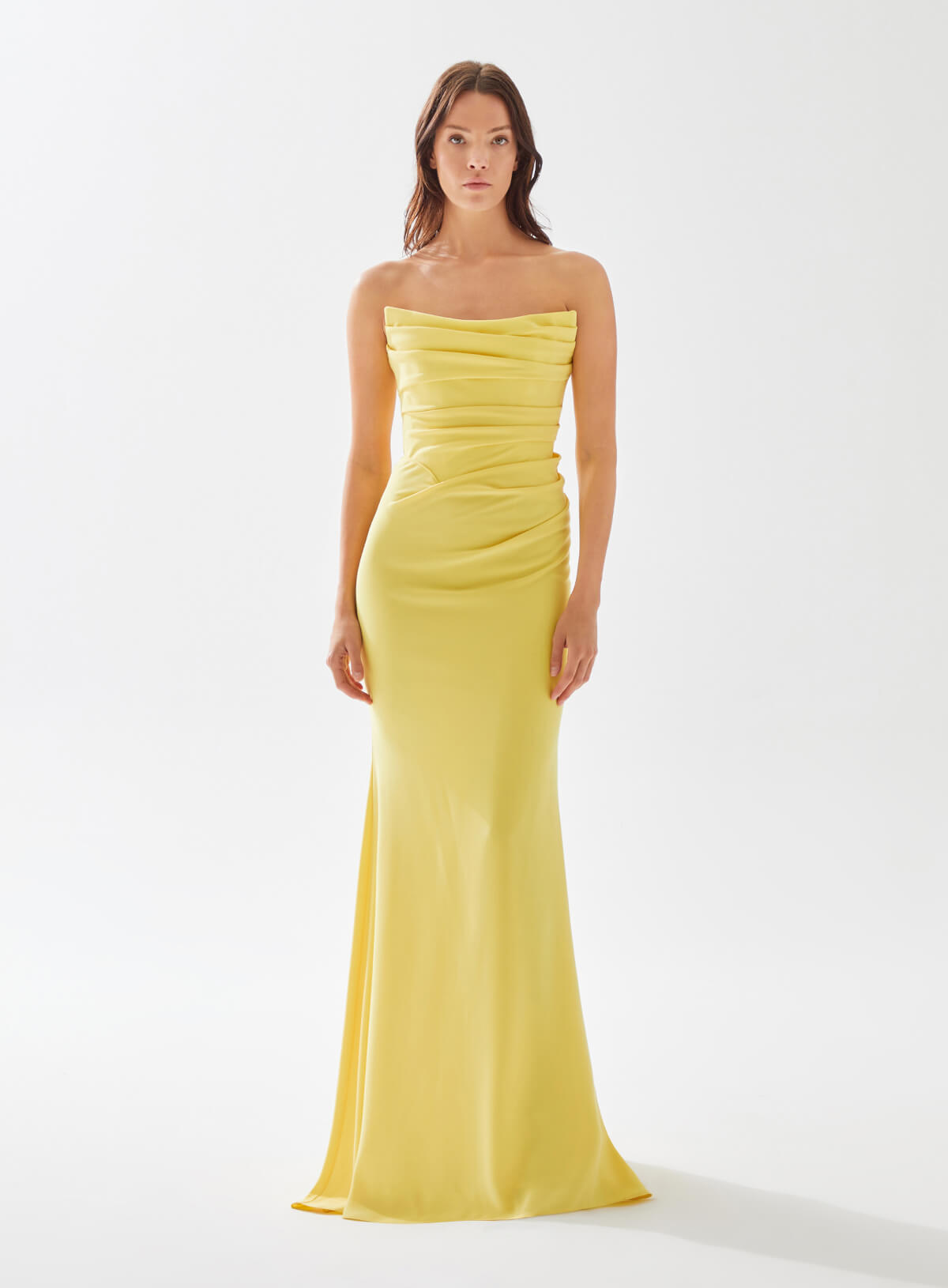 yellow strapless evening dress