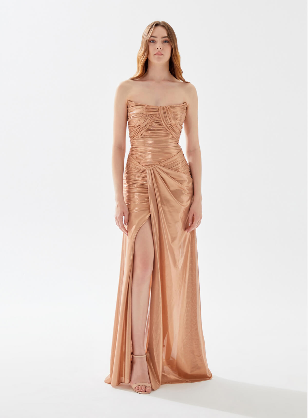 gold dress strapless with slit