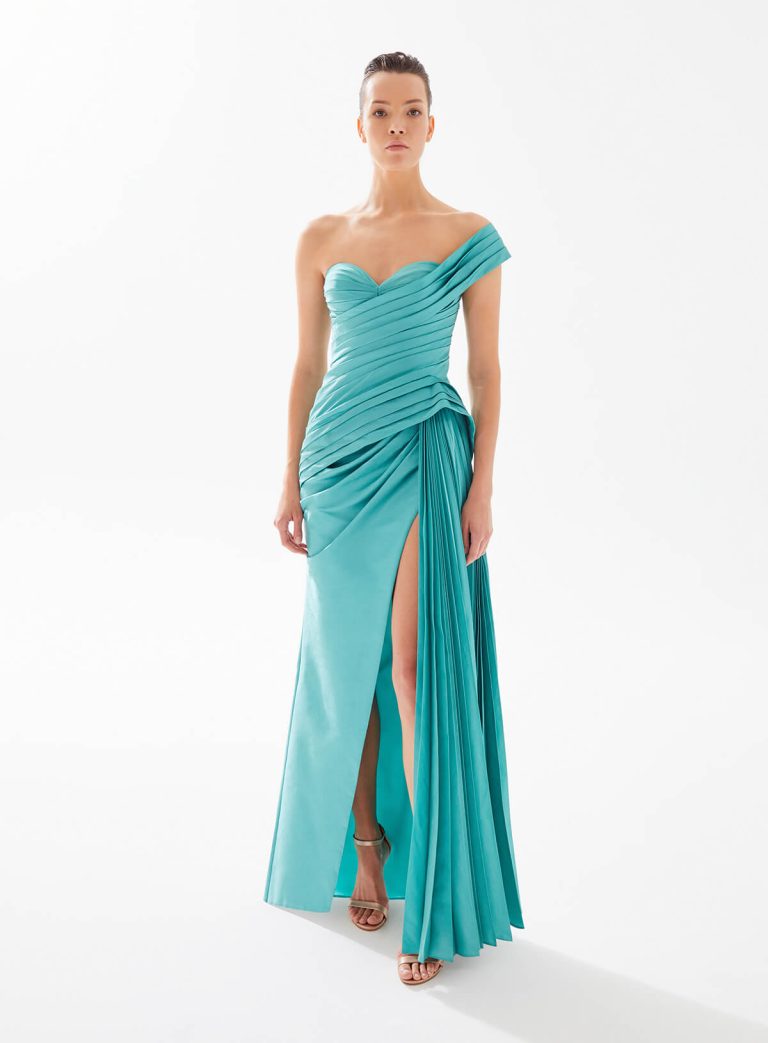 blue dress on a women with slit for wedding