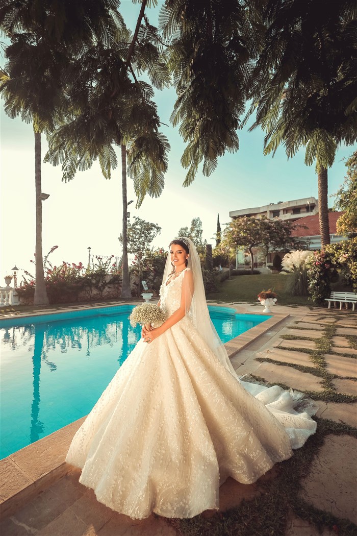bride by the pool