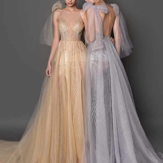 tulle colored evening gown