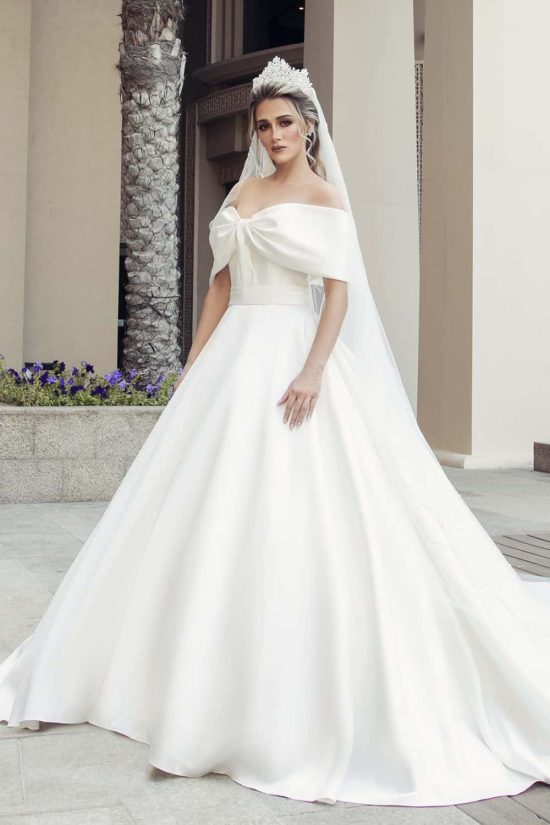 wedding dress with belt and front bow
