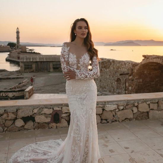 straight wedding dress sunset