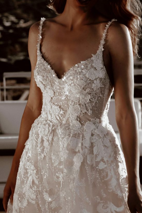 details of a bridal gown