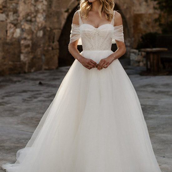 Off the shoulder tulle gown