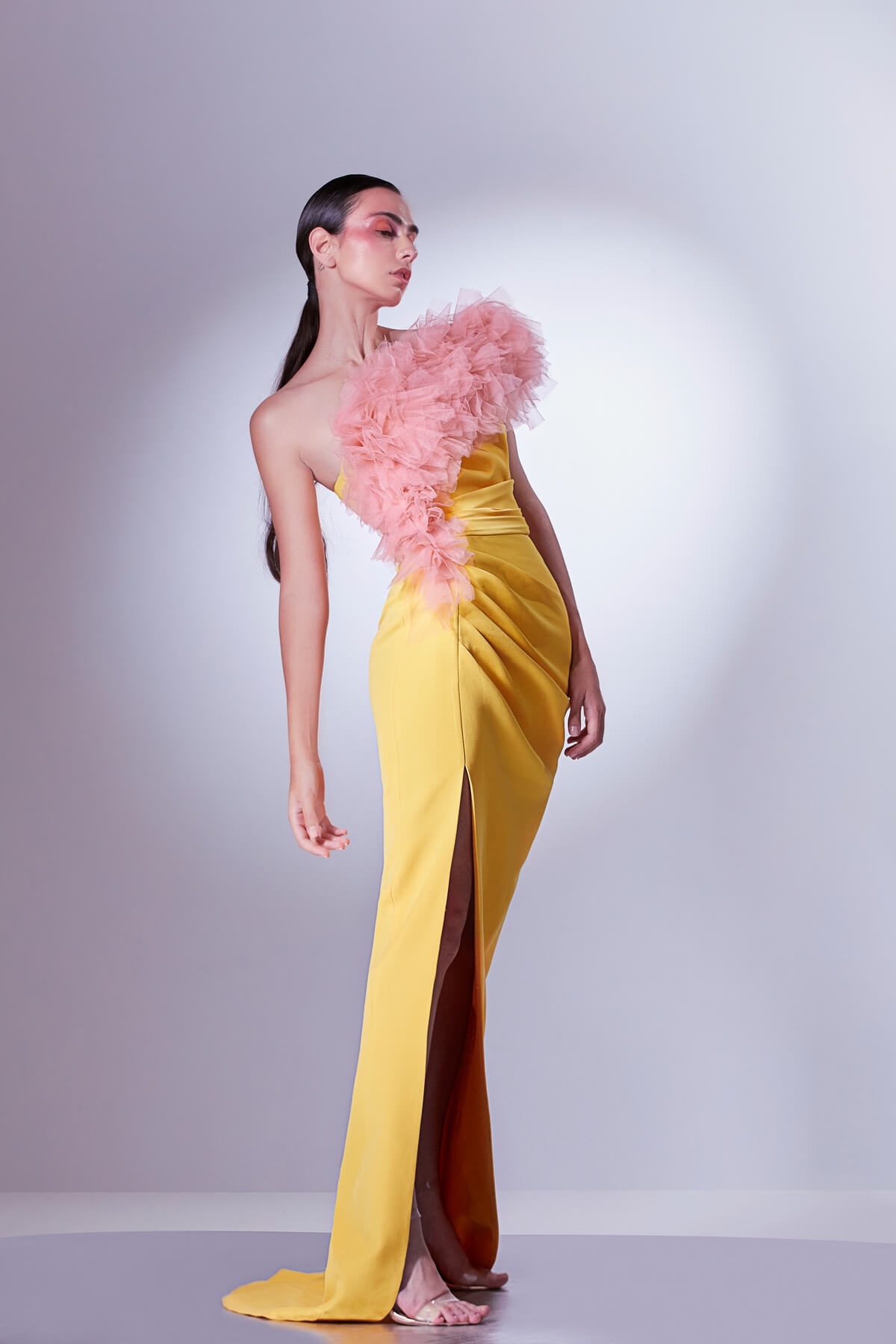 pink yellow evening gown