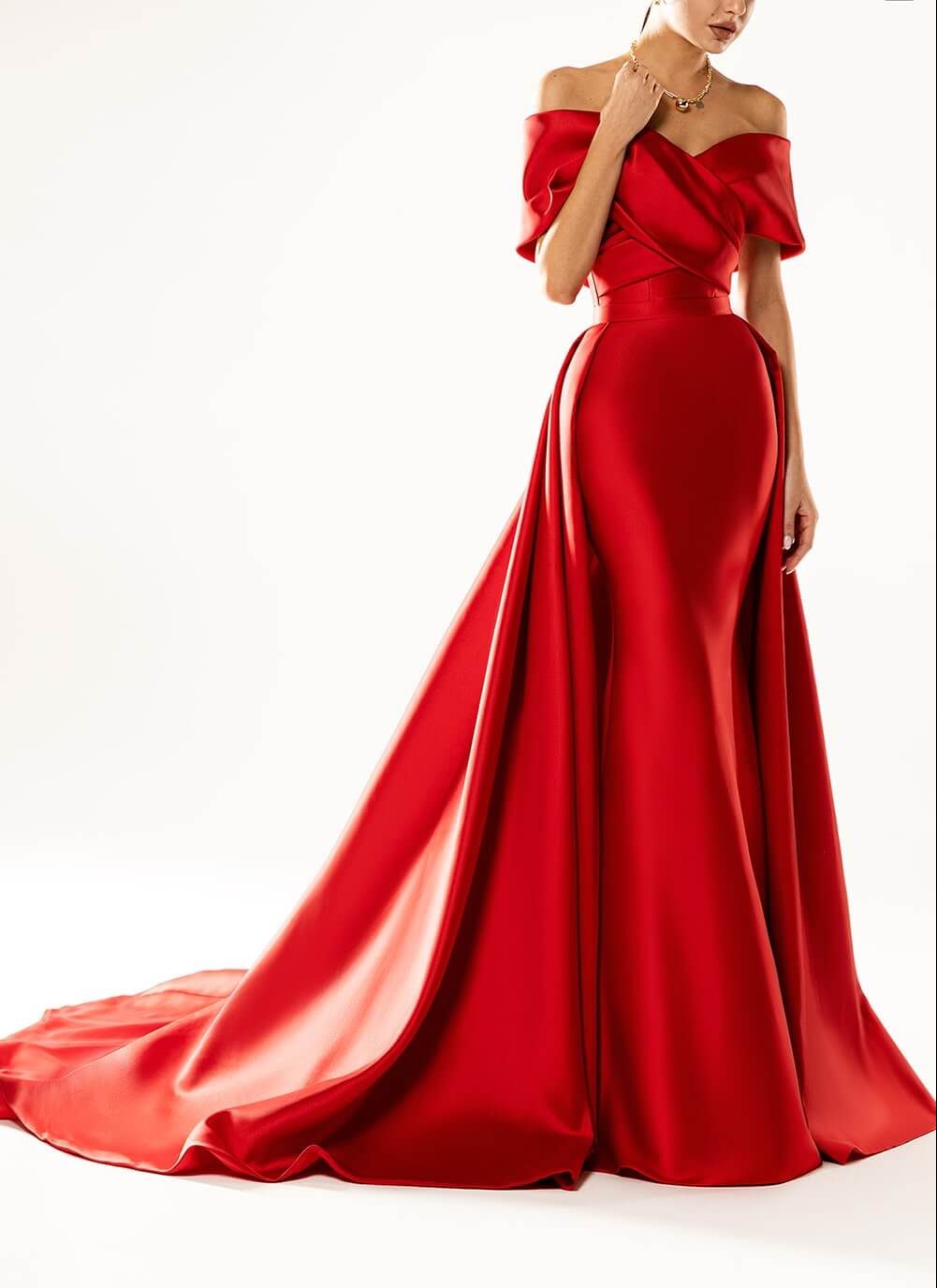 Red gown with overskirt