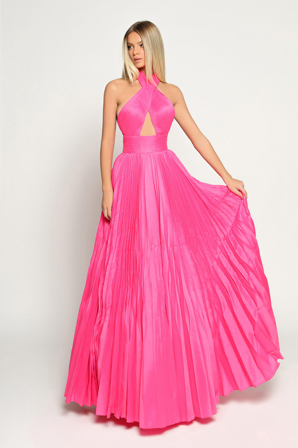 halter neck hot pink gown