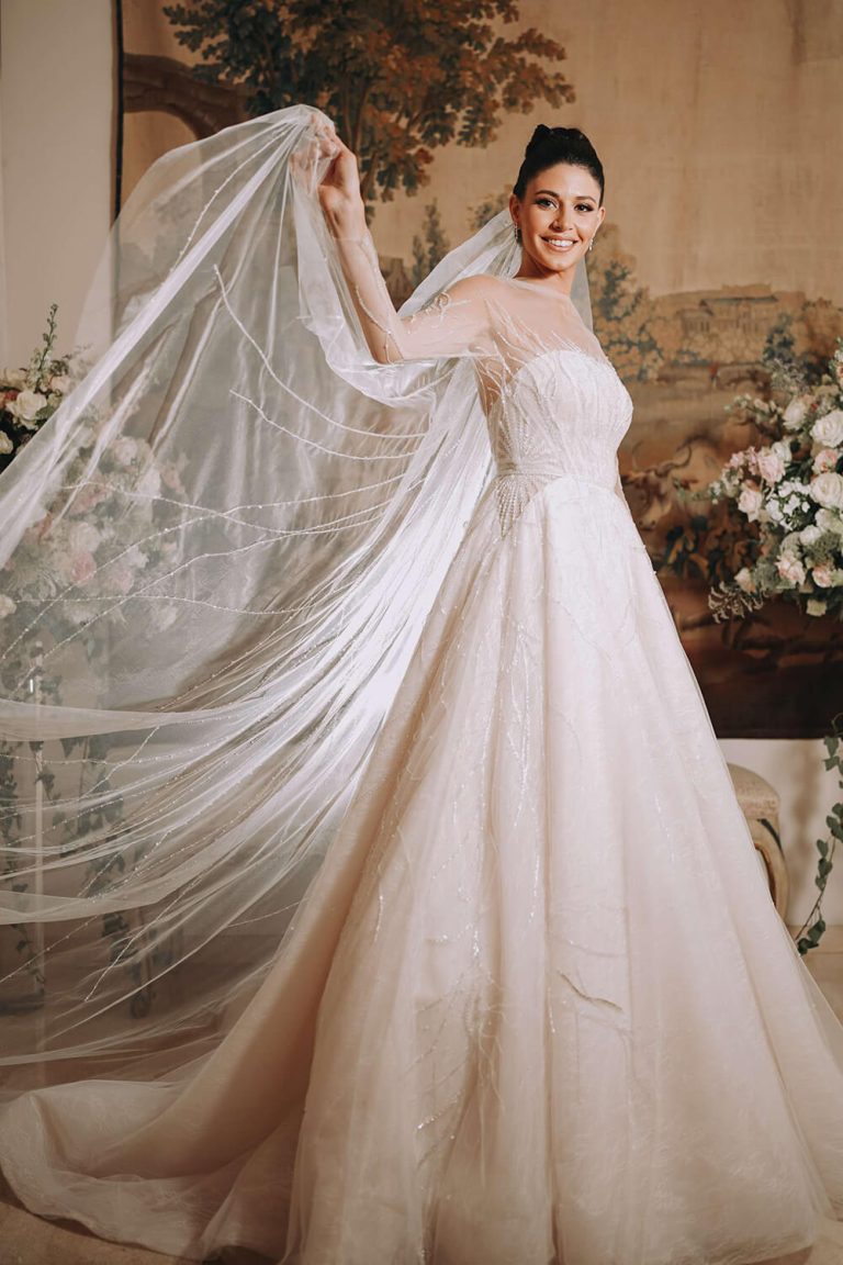 bride wearing a-line dress