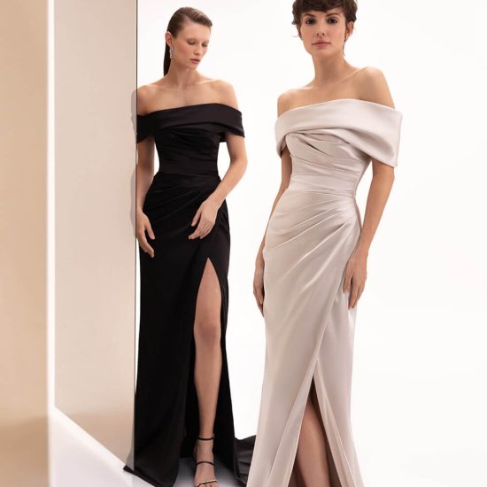form-fitted evening dress with slit