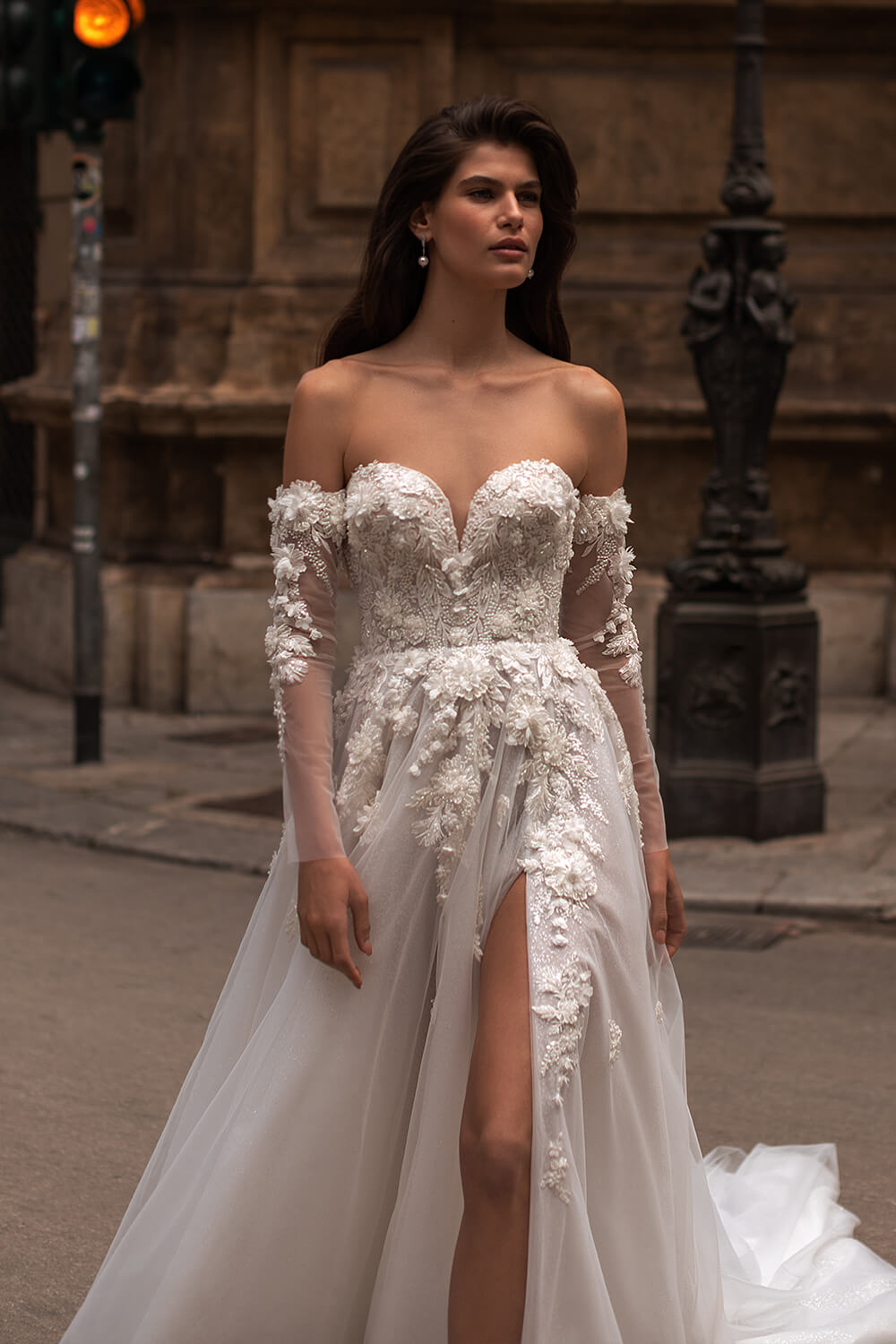 Off the shoulders tulle gown