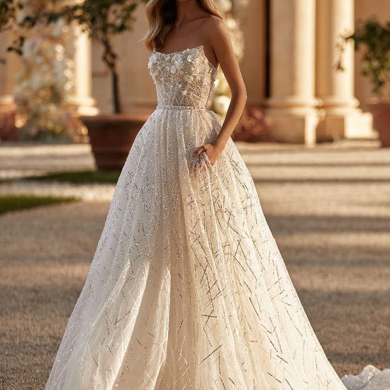 silver wedding gown