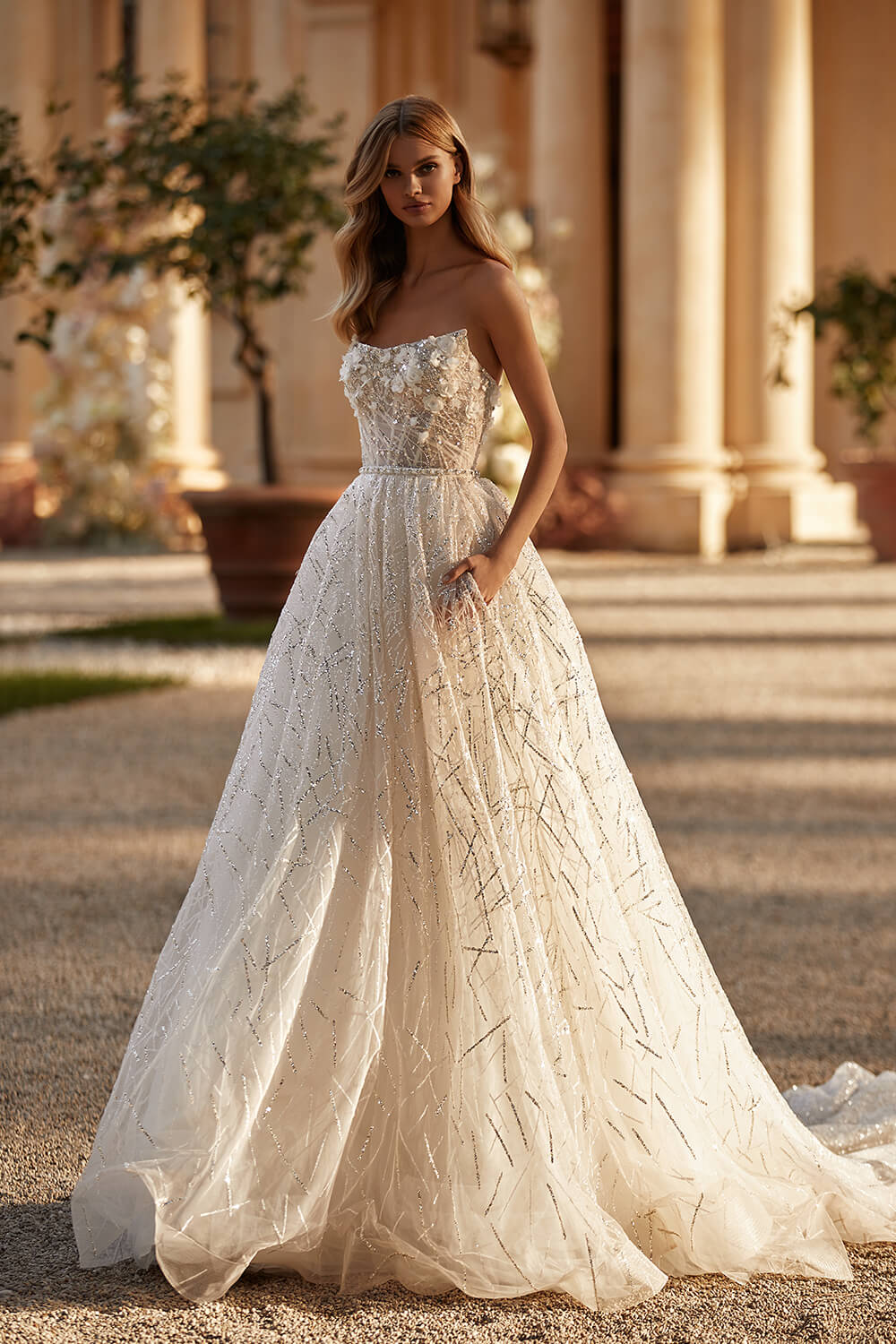 silver wedding gown