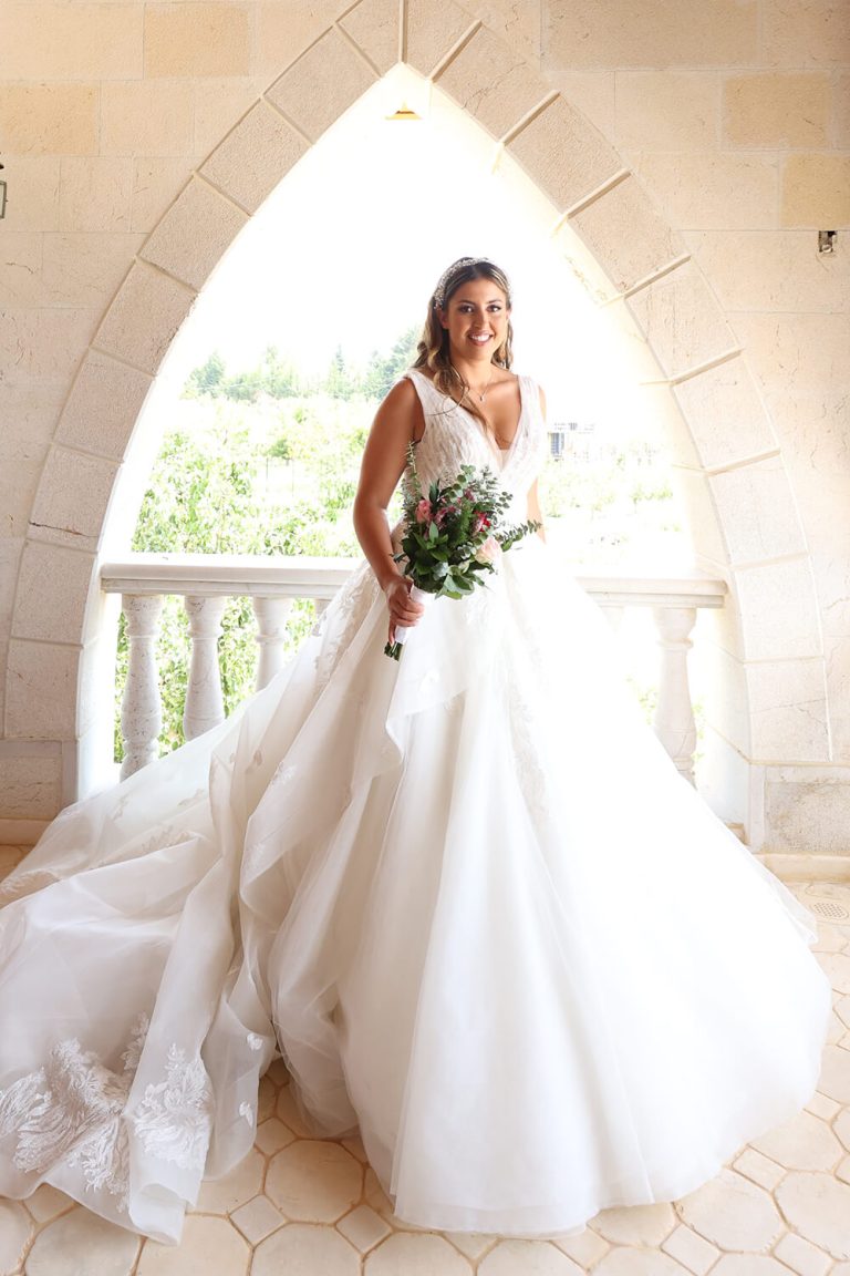 optical white bridal gown