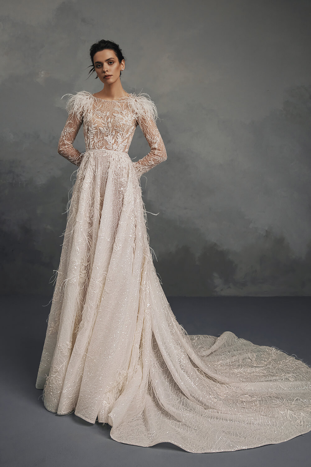 feather bridal dress