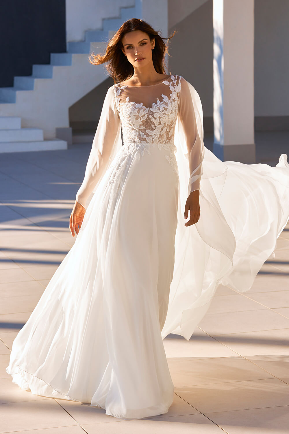 a line off white wedding dress long sleeve