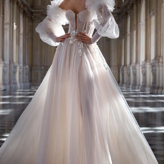 off white puffy sleeve bridal gown