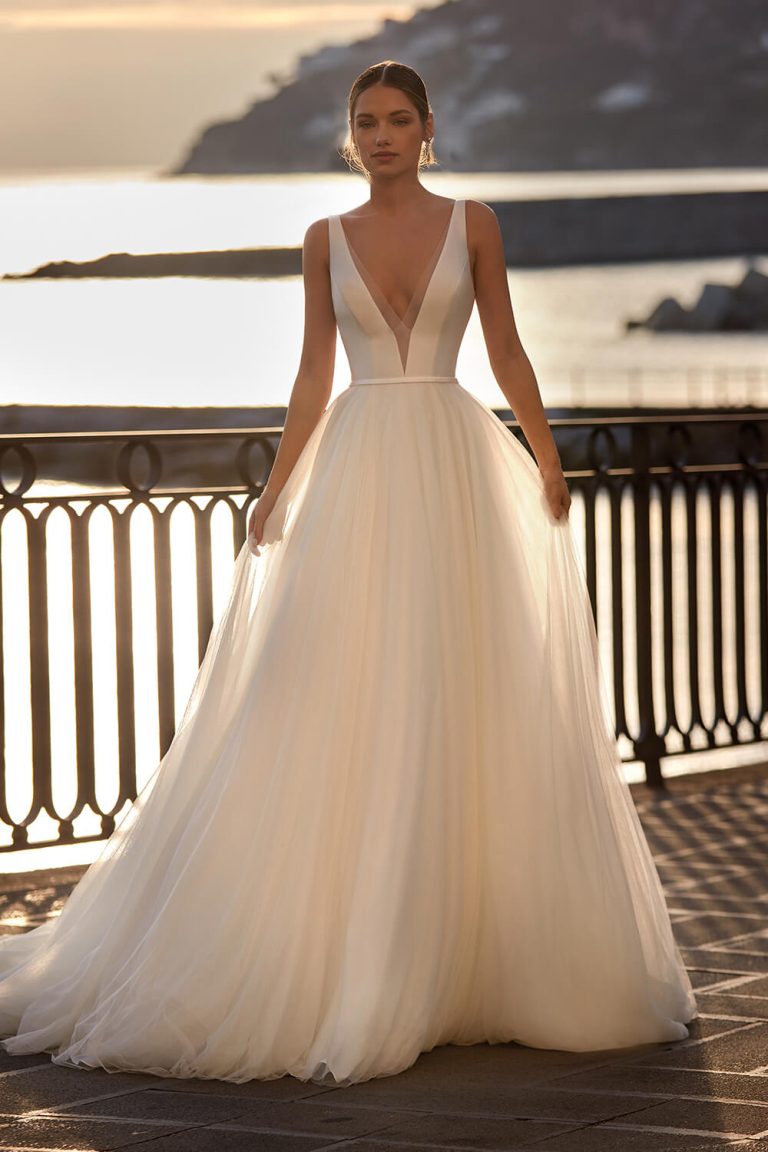 deep v-neckline wedding dress