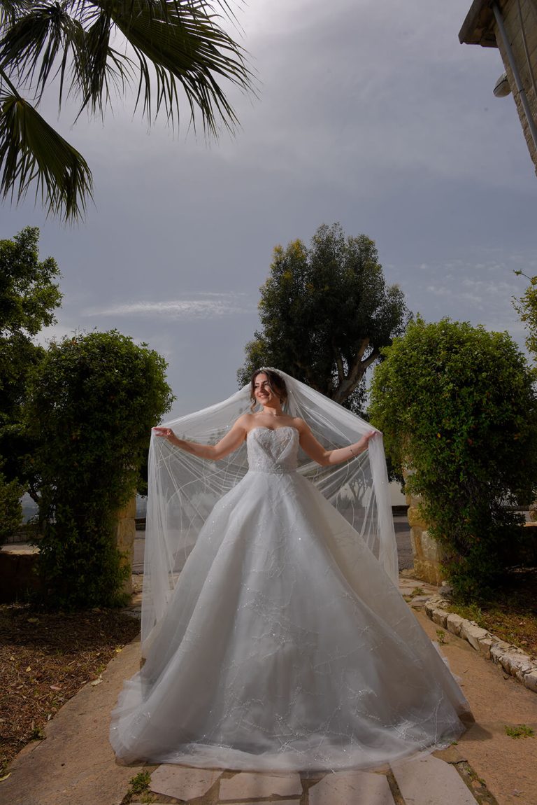bride holding her veil