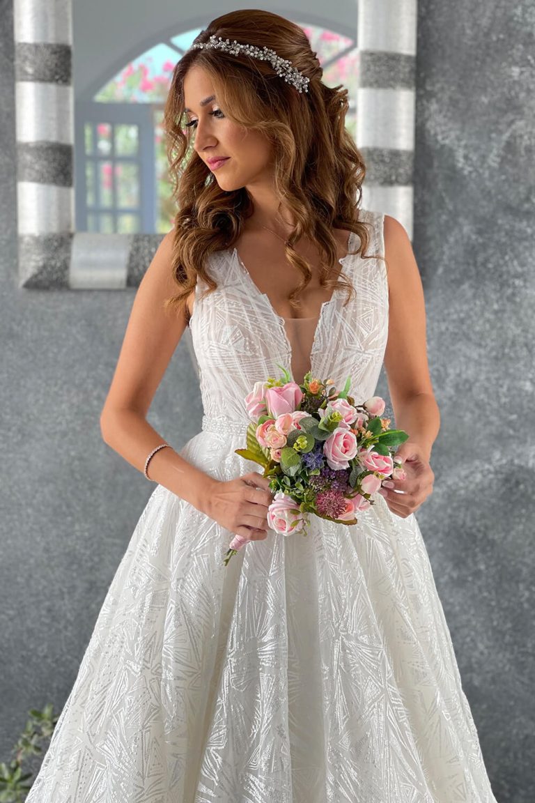V-neckline wedding gown