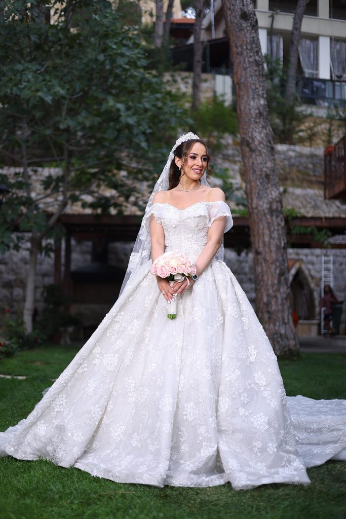 off-the-shoulders ball gown