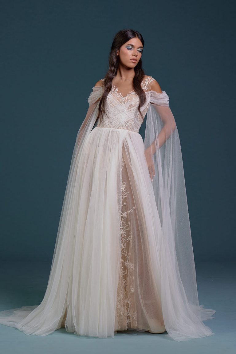 tulle wedding dress with lace