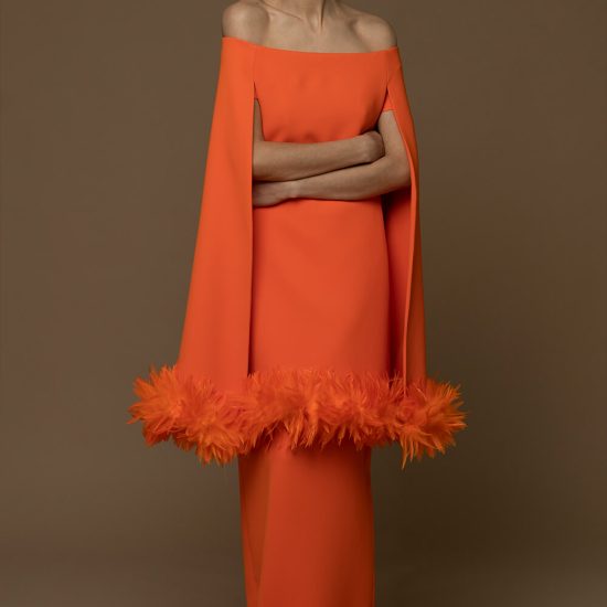 simple gown with feathers