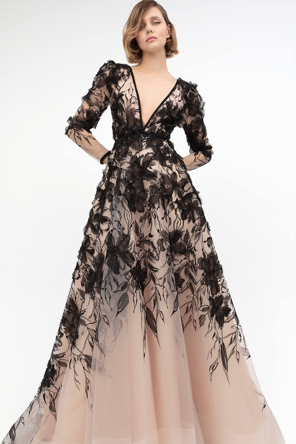 black and nude evening dress